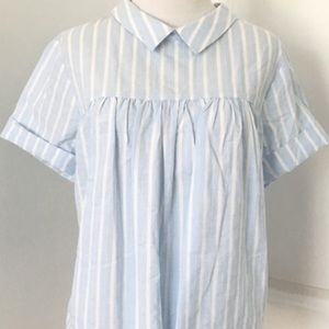Zara blue and white striped shirt Peter Pan collar